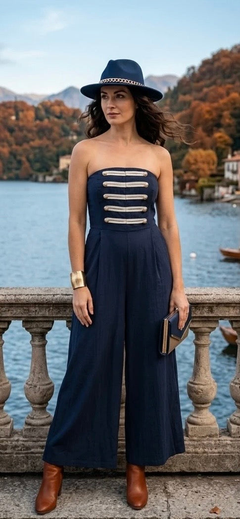 Strapless Navy Military Style Jumpsuit One Size 8-16