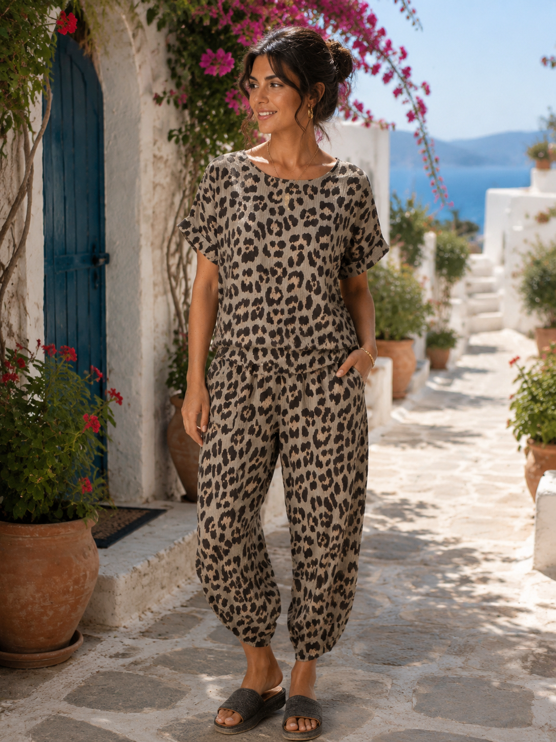 Cotton Leopard Print Co Ord Set One Size 8 to 16
