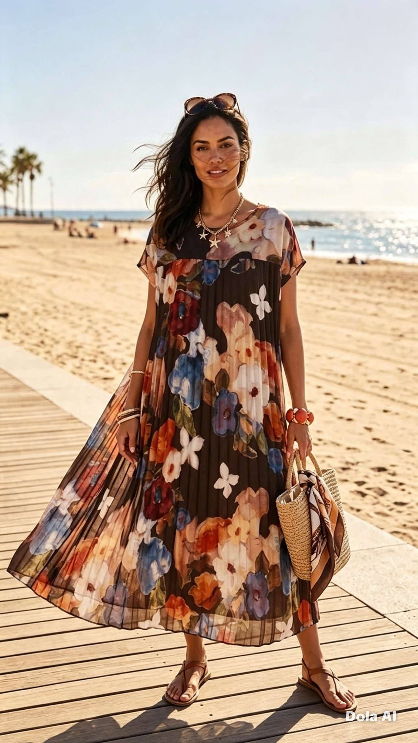 Floral Print Pleated Maxi Dress One Size 10 to 18