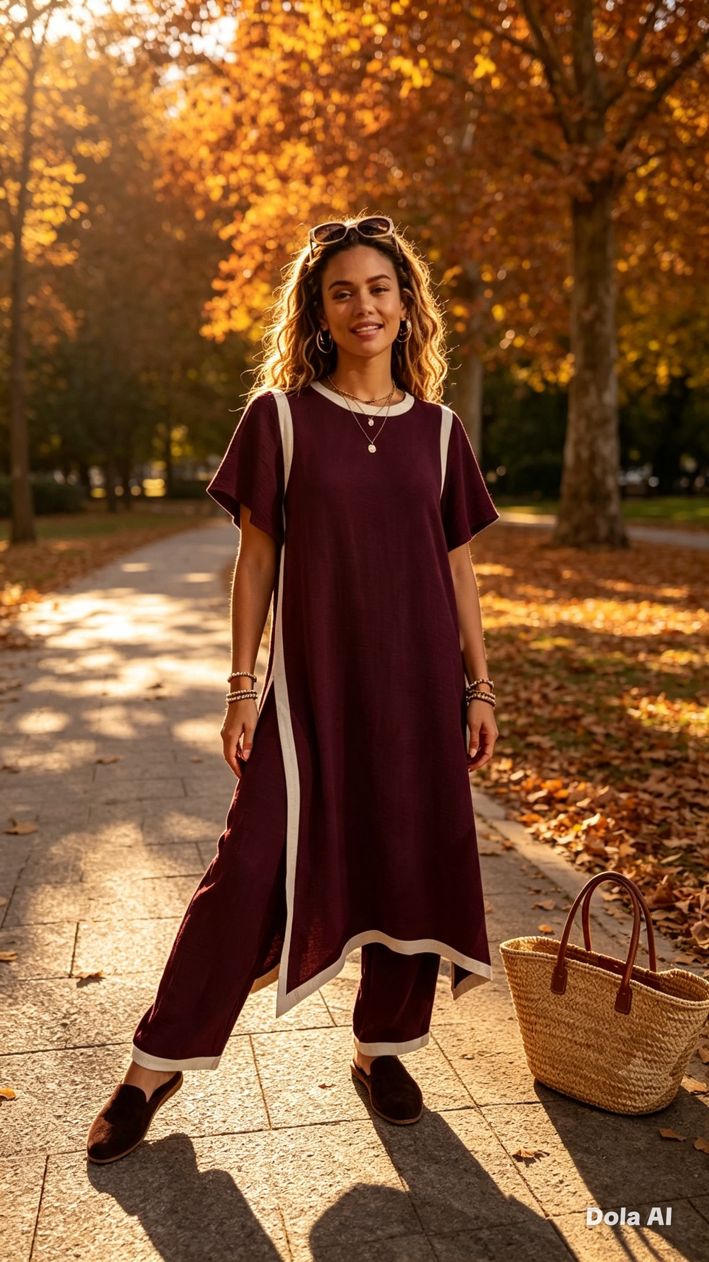 Berry & Cream Long Tunic Co Ord Set One Size 10 to 18