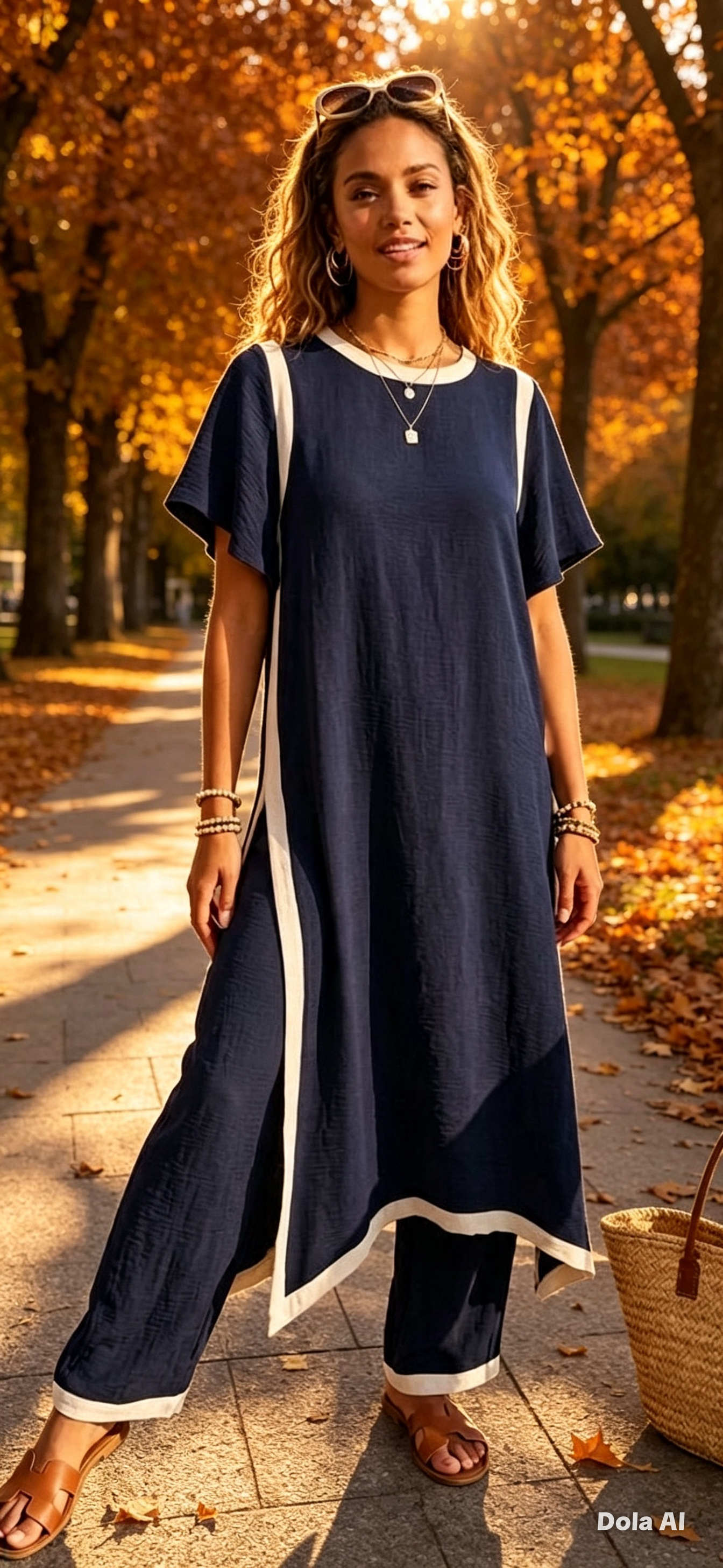 Navy Contrast Trim Co Ord Set One Size 10-18