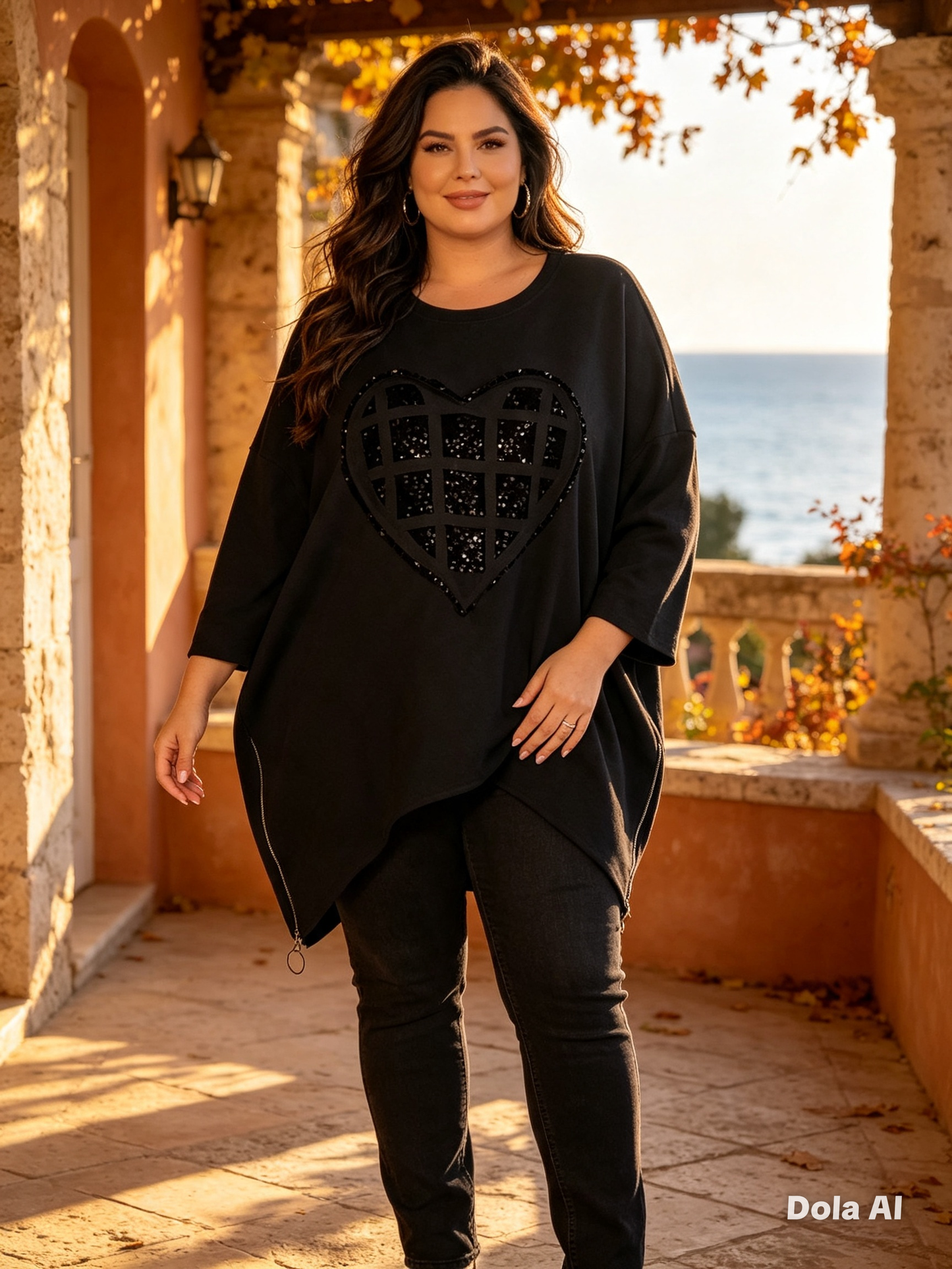 Sequin Heart Soft Touch Scuba Sweatshirt One Size 10-24