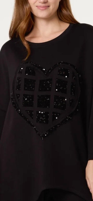 Sequin Heart Soft Touch Scuba Sweatshirt One Size 10-24