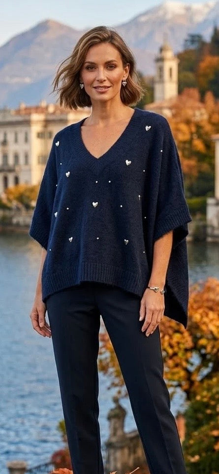 Heart Stud Navy Soft Knit Jumper One Size 8-18