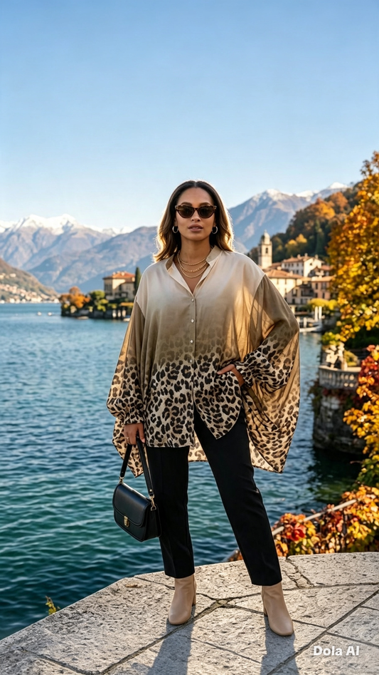 Oversized Mocha Leopard Ombré Shirt One Size 10 to 18