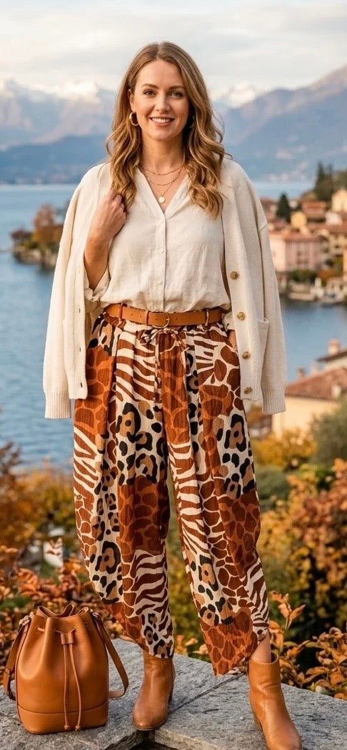 Lovely Split Leg Multi Animal Print Pattern Trousers