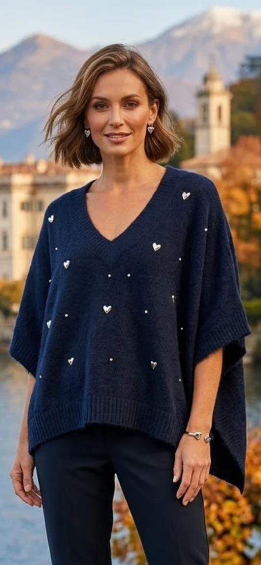 Heart Stud Navy Soft Knit Jumper One Size 8-18