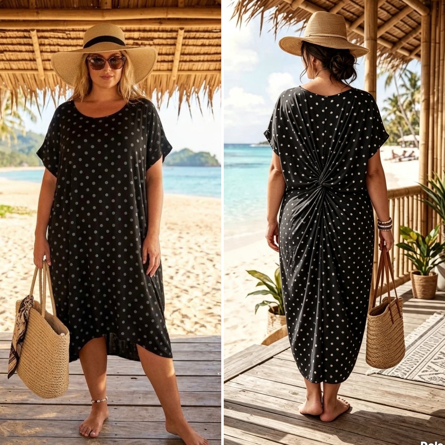 Black Polka Dot Twist Back Dress One Size 10 to 18
