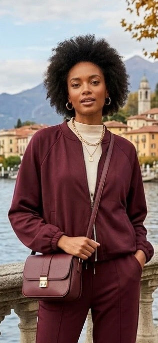 Faux Suede Zip Berry Bomber Jacket One Size 8-16