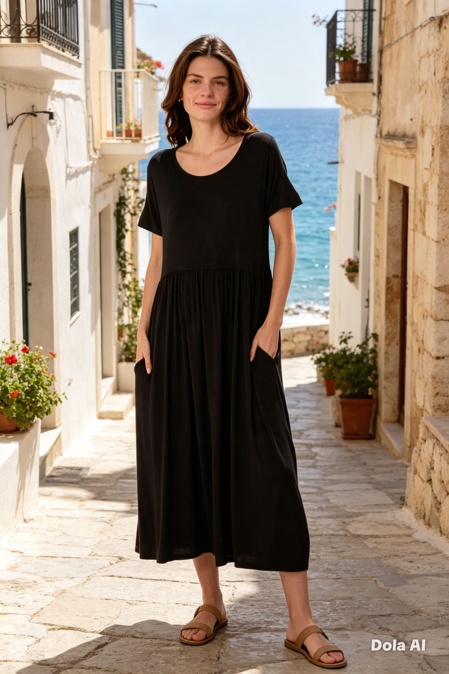 Round Neck Stretchy Tiered Midi Dress One Size 10 to 16