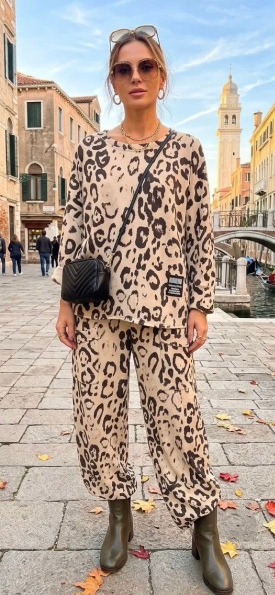 Leopard Print Barrel Leg Scuba Co Ord Set One Size 8-16