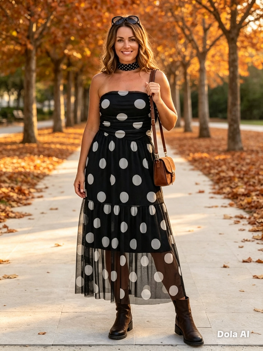 Black And White Polka Dot Strapless Dress One Size 10 to 16