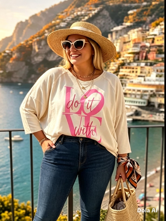 Love Slogan Oversized Top One Size 10 to 18