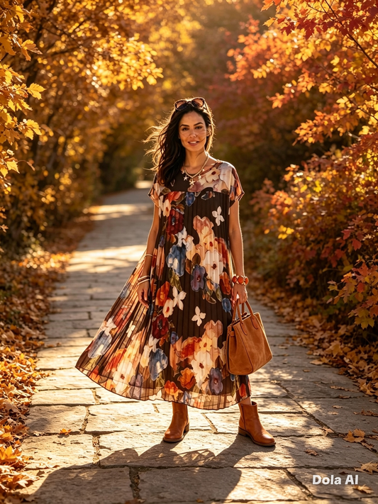Floral Print Pleated Maxi Dress One Size 10 to 18