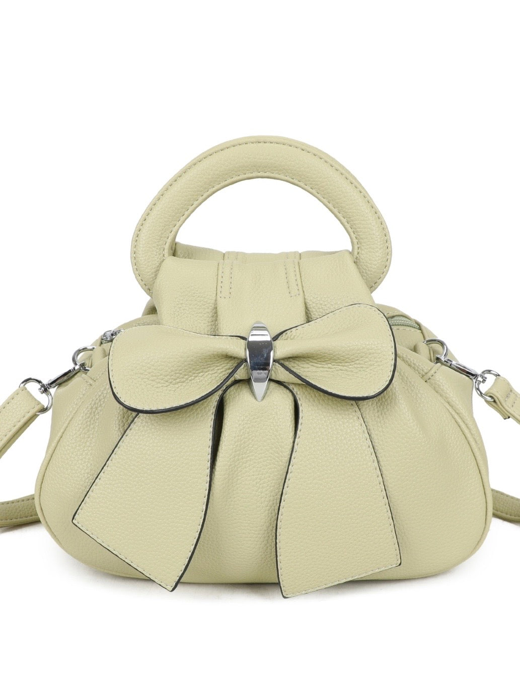 Sage Green Bow Bag Triple Zip Compartment